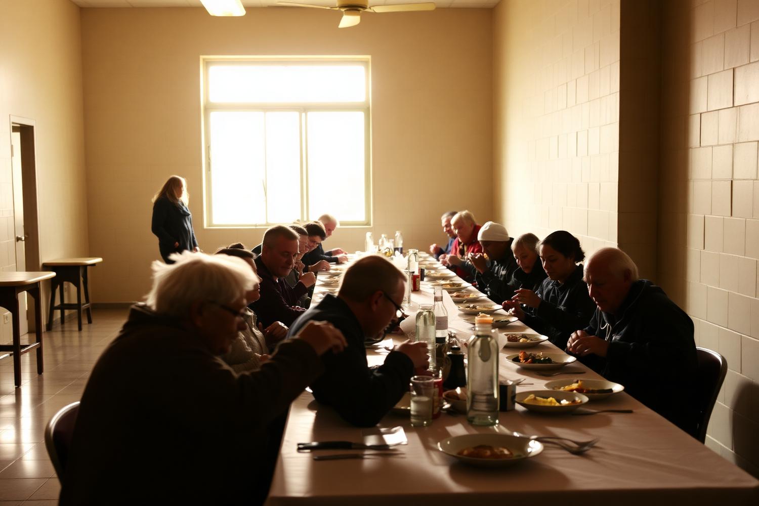 Community dinner at the Hands Helping Friends bridge shelter