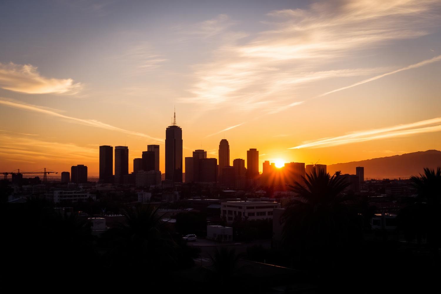 Downtown Los Angeles skyline at sunset